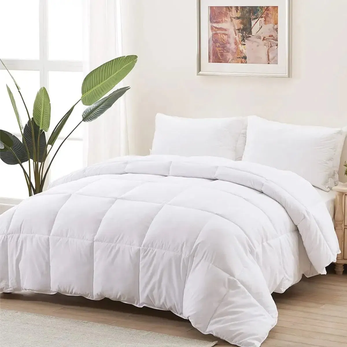 All-Season Luxury Oversize King Duvet Insert Reversible Premium Solid White Cotton Comforter Quilted for Spring Other Seasons