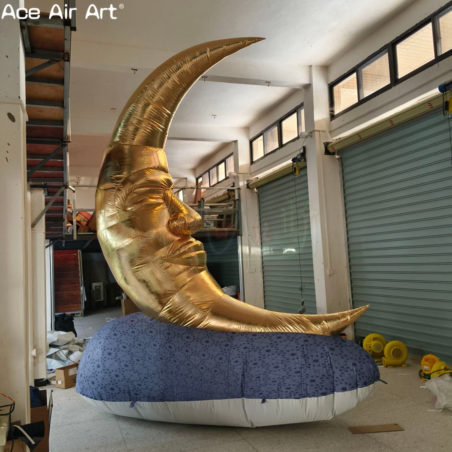 Giant Golden Inflatable Moon with Face - Wedding Party Decor, Commercial Event Stage Display Inflatable Moon