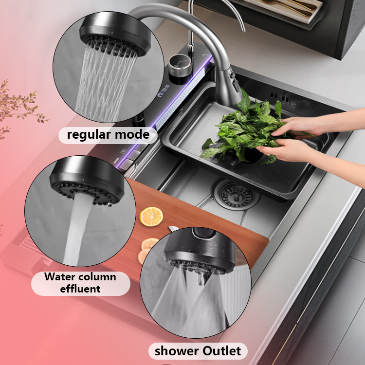 Smart Stainless Steel Kitchen Sink Handmade Nano Black Belt Digital Display Undermount Kitchen Sink Fregadero De La Cocina