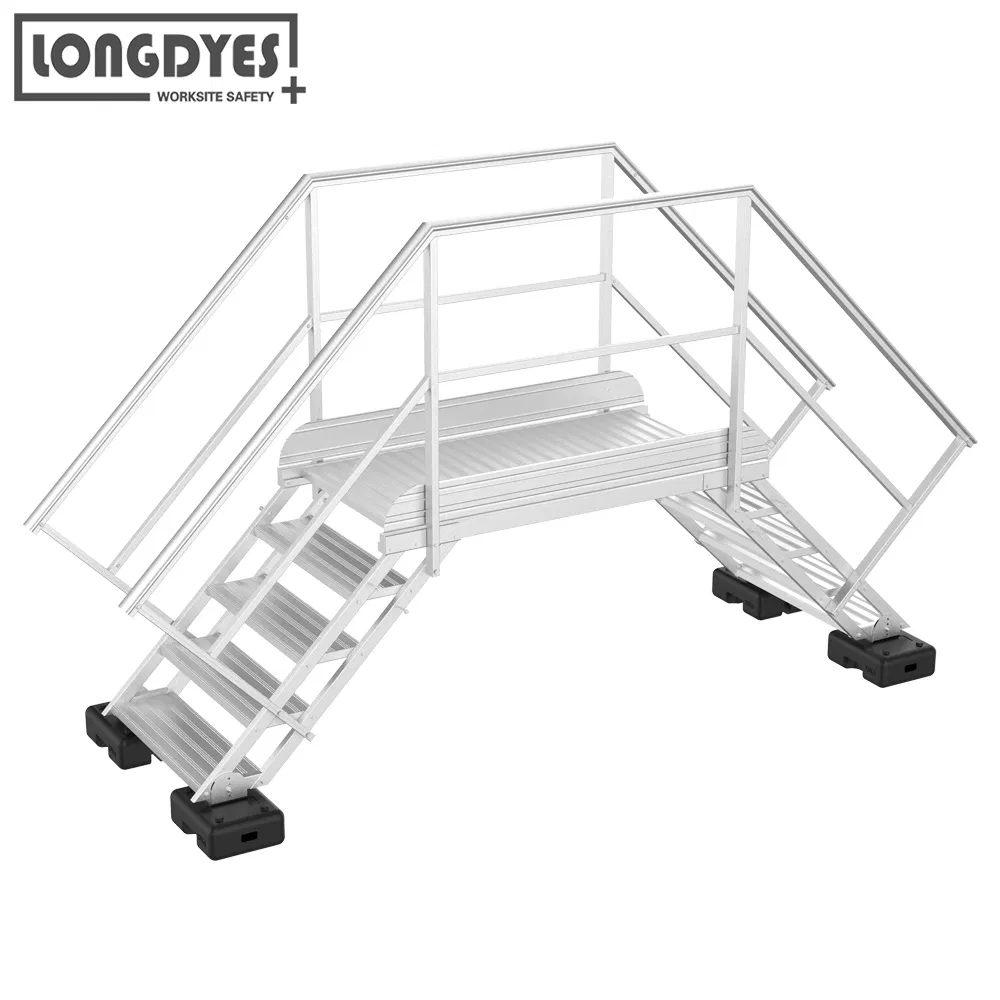 Aluminum Industrial Stairway Crossover Ladder with Platform for Rooftop