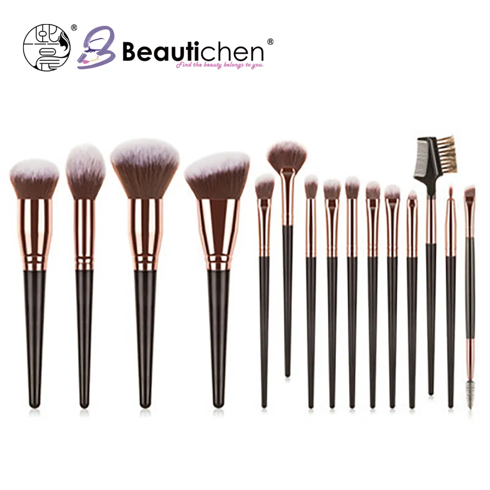 Beautichen 18-Piece Professional Rose Gold & Black Makeup Brush Set – Soft Synthetic Bristles for Face & Eye – Foundation, Blending, Contour