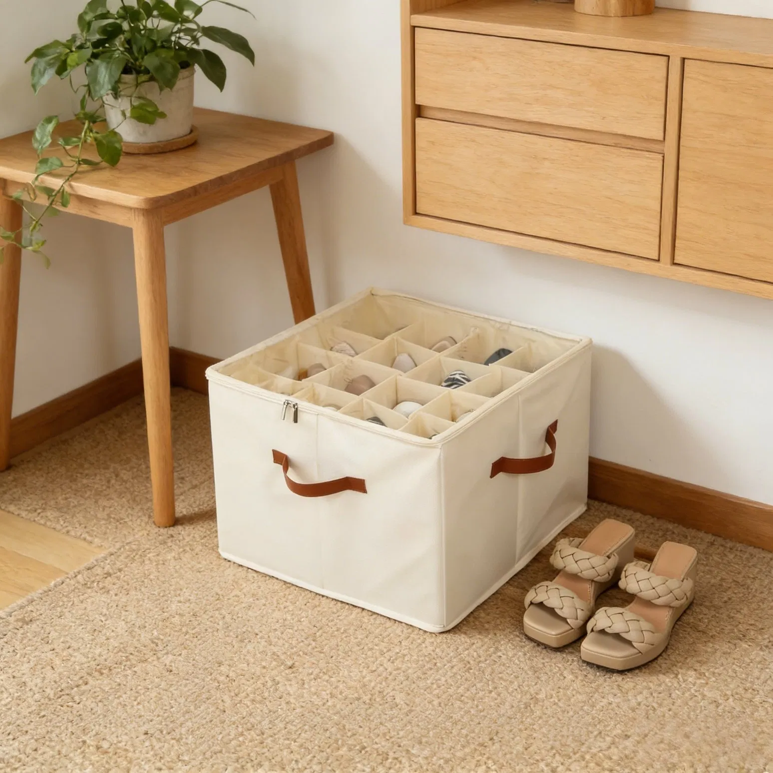 Adjustable Partition Fabric Storage Box Zipper Lid Dust-Proof Compartment Bin
