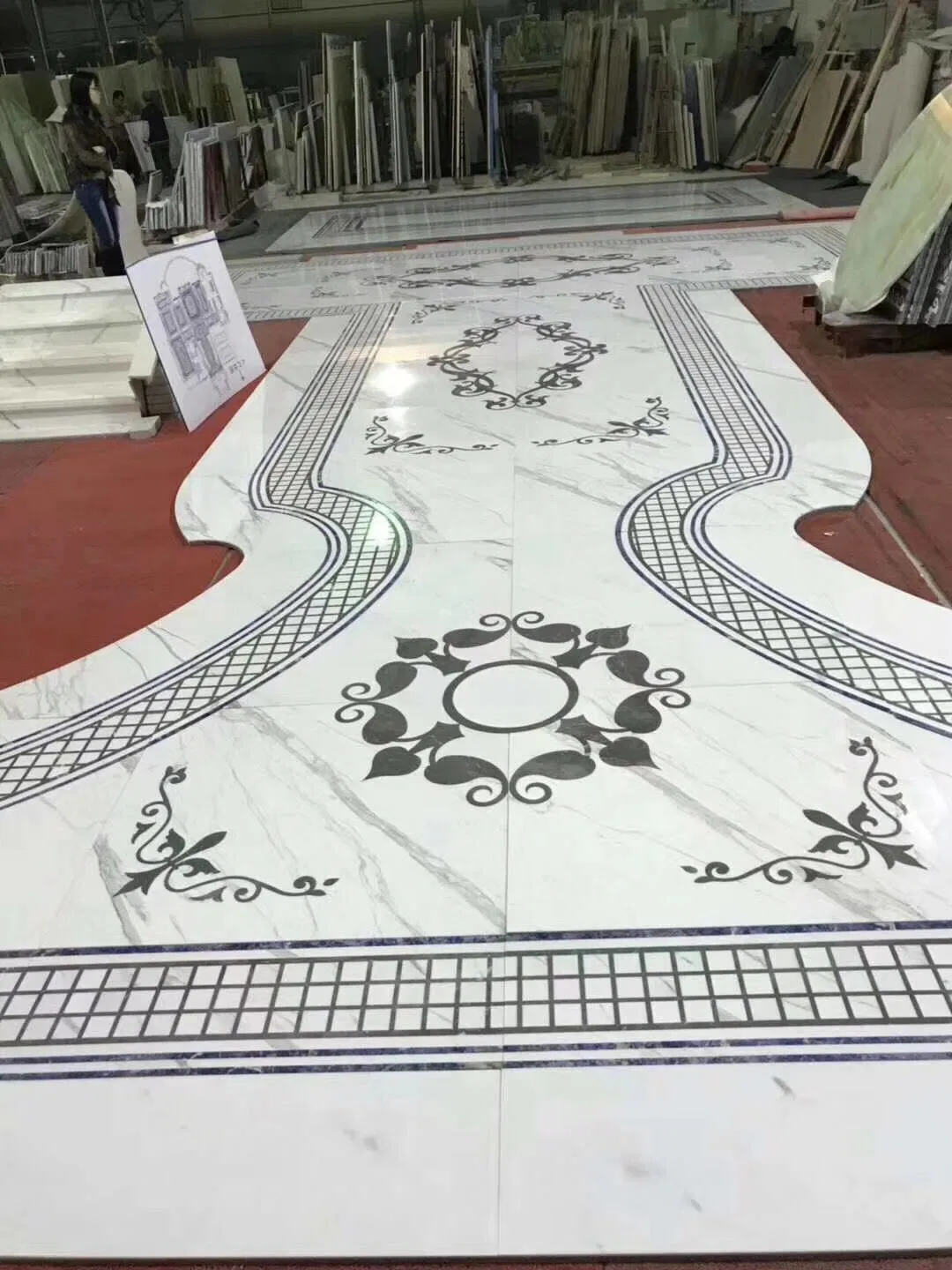 Custom Flooring Design High Polished Medallion Marble Waterjet Tile