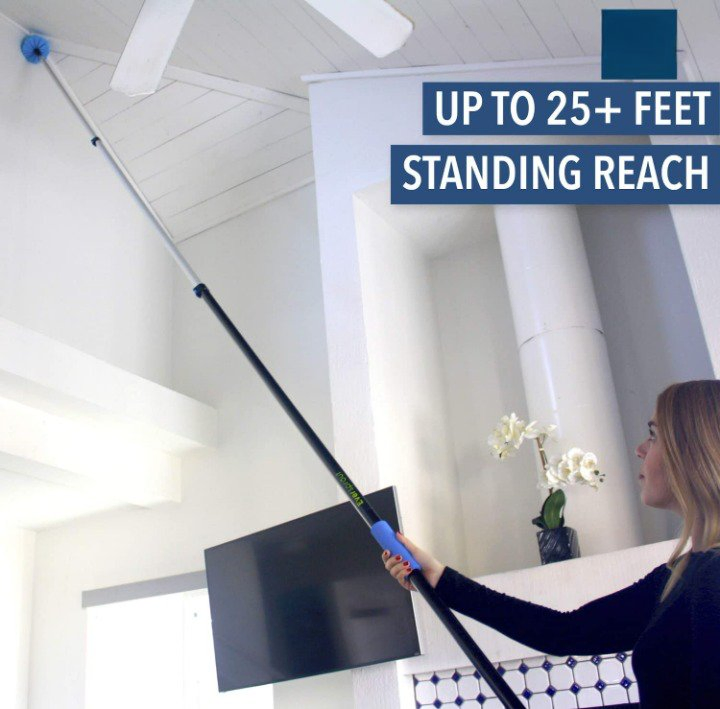 Extension-Pole Combo Hand-Packaged Lightweight 3-Stage Aluminum Pole 5-to-12 Foot Cobweb Duster