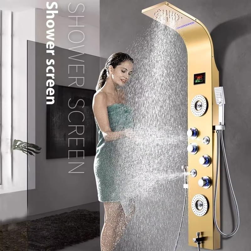 2025 New Thermostatic Shower Set LED Screen Digital Display Temperature Shower Set Stainless Steel Shower System Set Bathroom