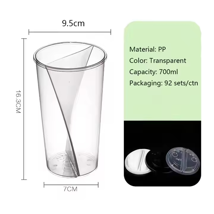 Custom 22oz Disposable Plastic Cups PP & Pet Material 2 Compartment Bubble Boba Tea Cups