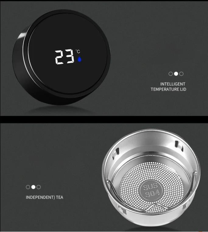 Intelligent Outdoor 500ml Stainless Steel Water Bottle Smart Thermo Reminder with LED Display Screen for Travel and Mugs