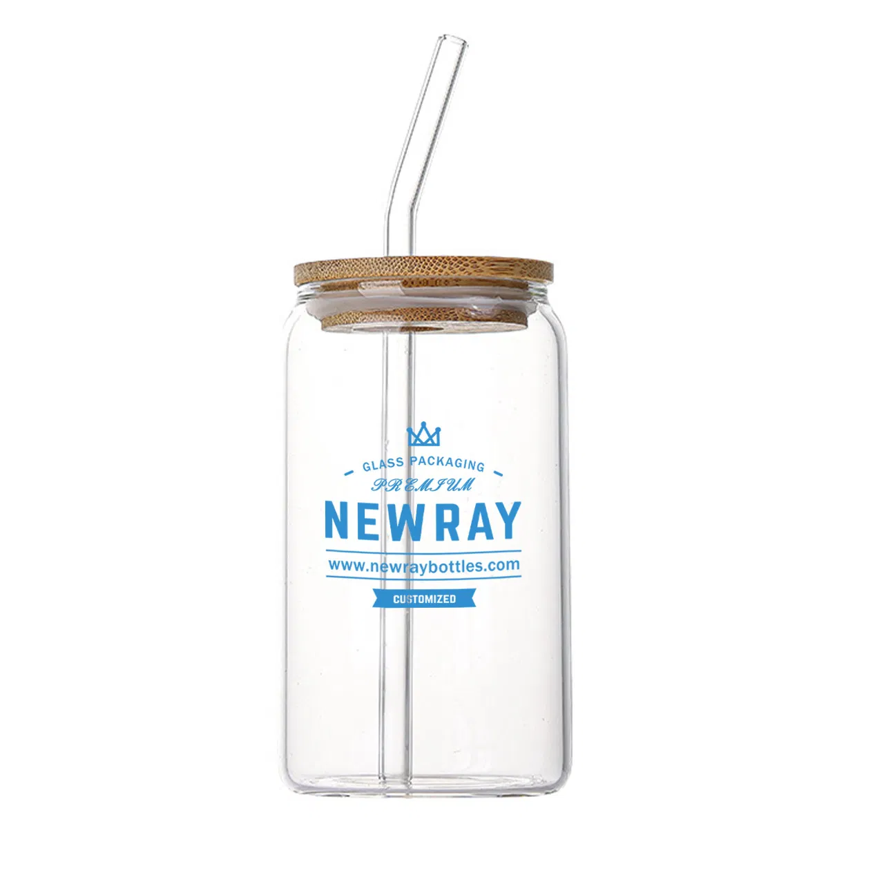 Стеклянная бутылка для воды 500 мл с бамбуковой крышкой и соломинкой