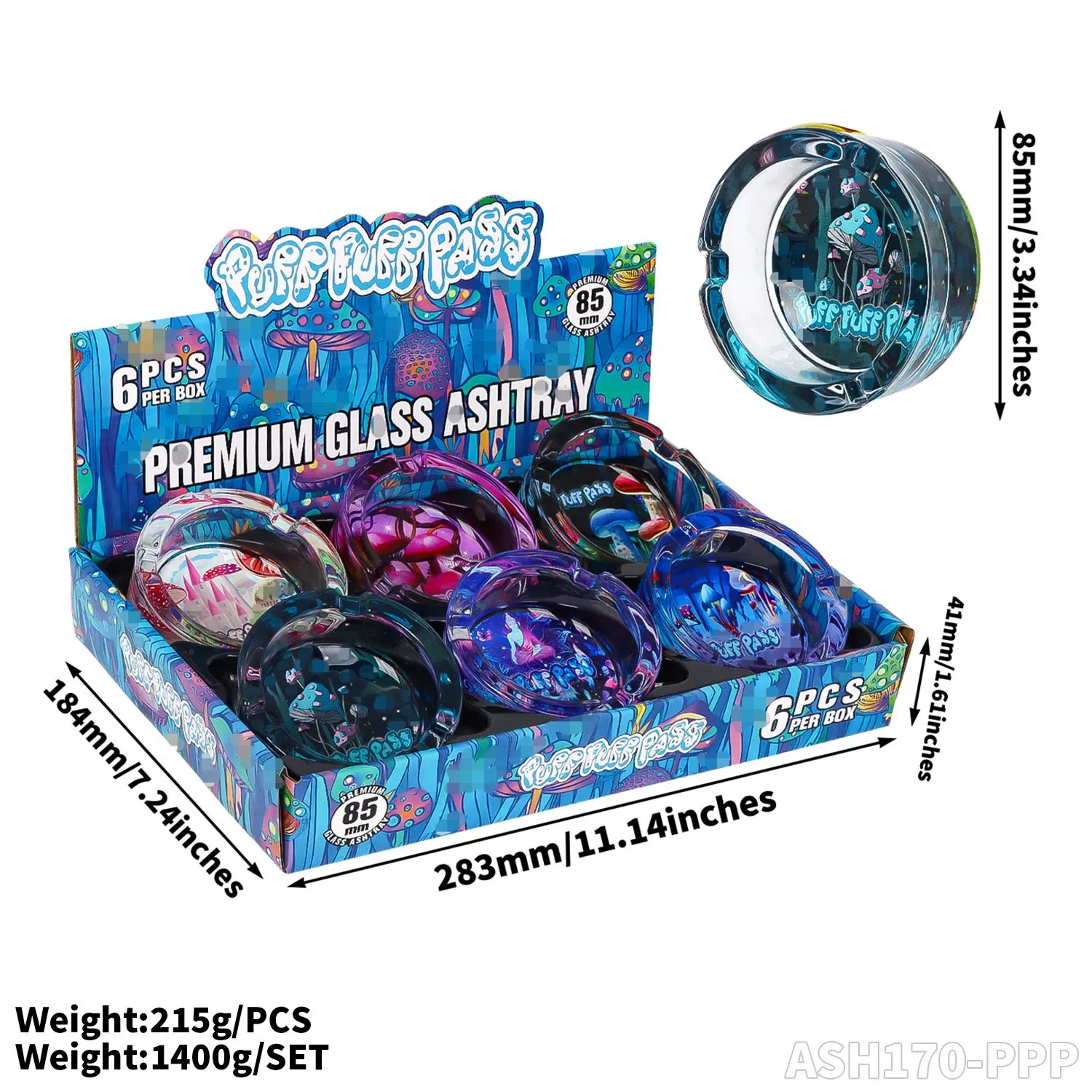 Hot Sale Smoking Set 85mm Round Glass Ashtray Bottom UV Pattern Wholesale Rolling Tray