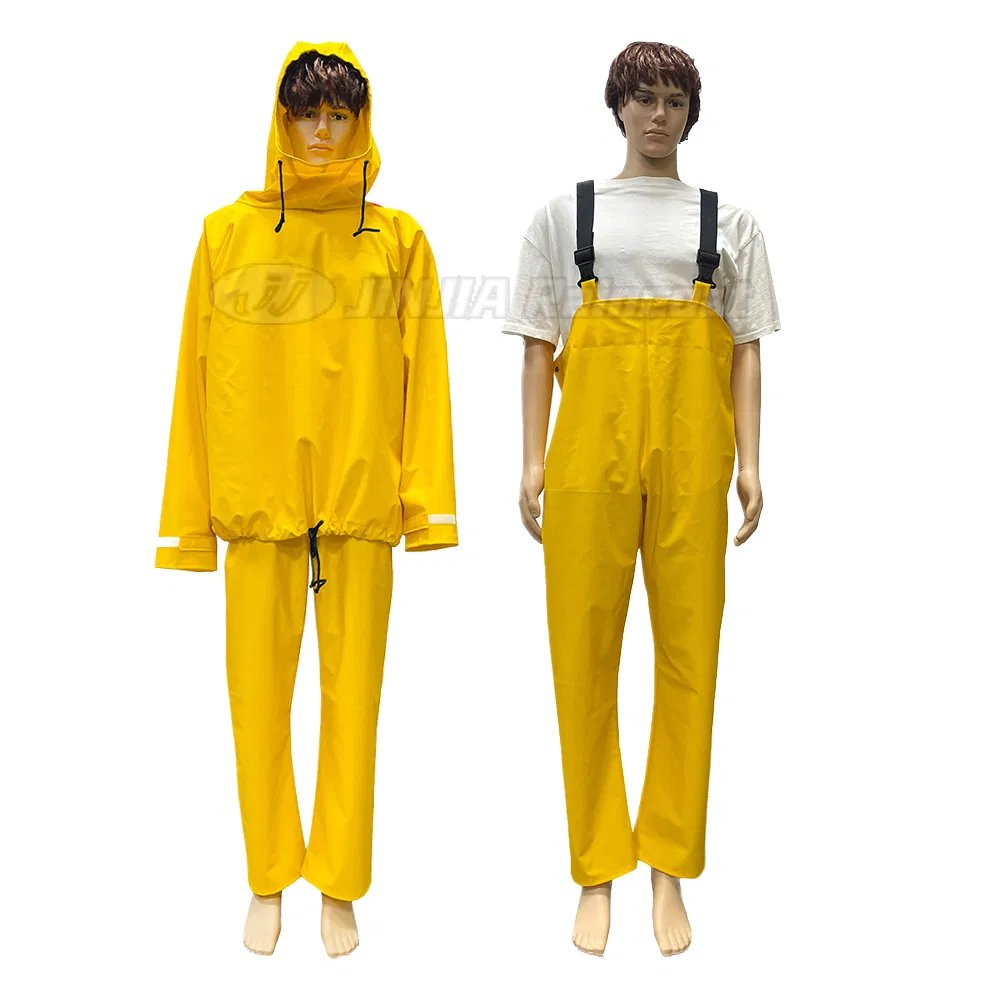 Premium Waterproof Safety Work Reflective Rain Coat Semi PU Rainsuit for Men