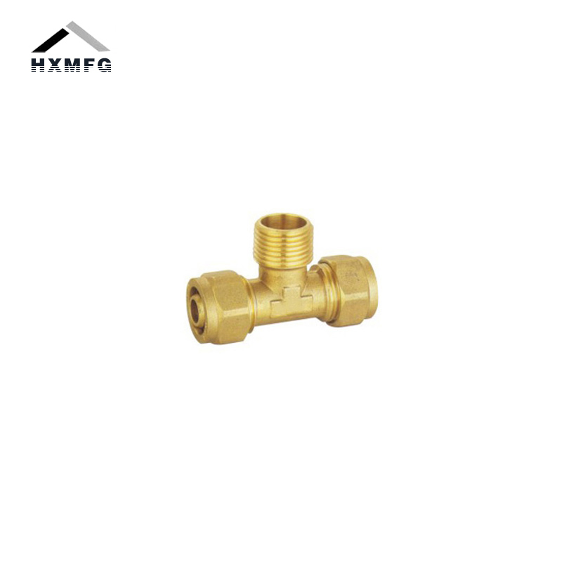 Brass Compression Fitting Tee for Pex Pipe with Brass Cut Ring