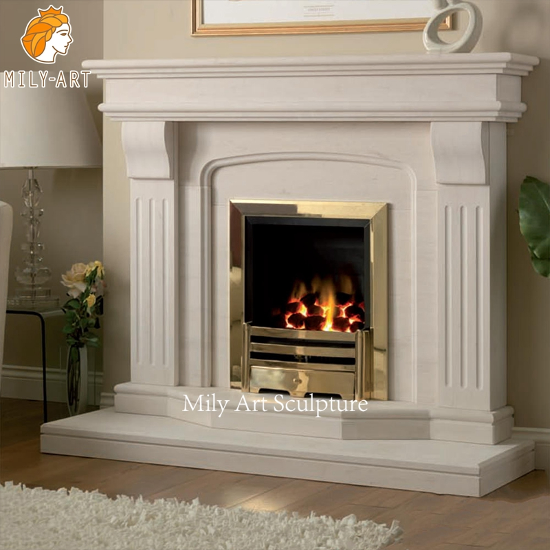 Modern Style Indoor White Marble Fireplace Surround Mantel for Sale