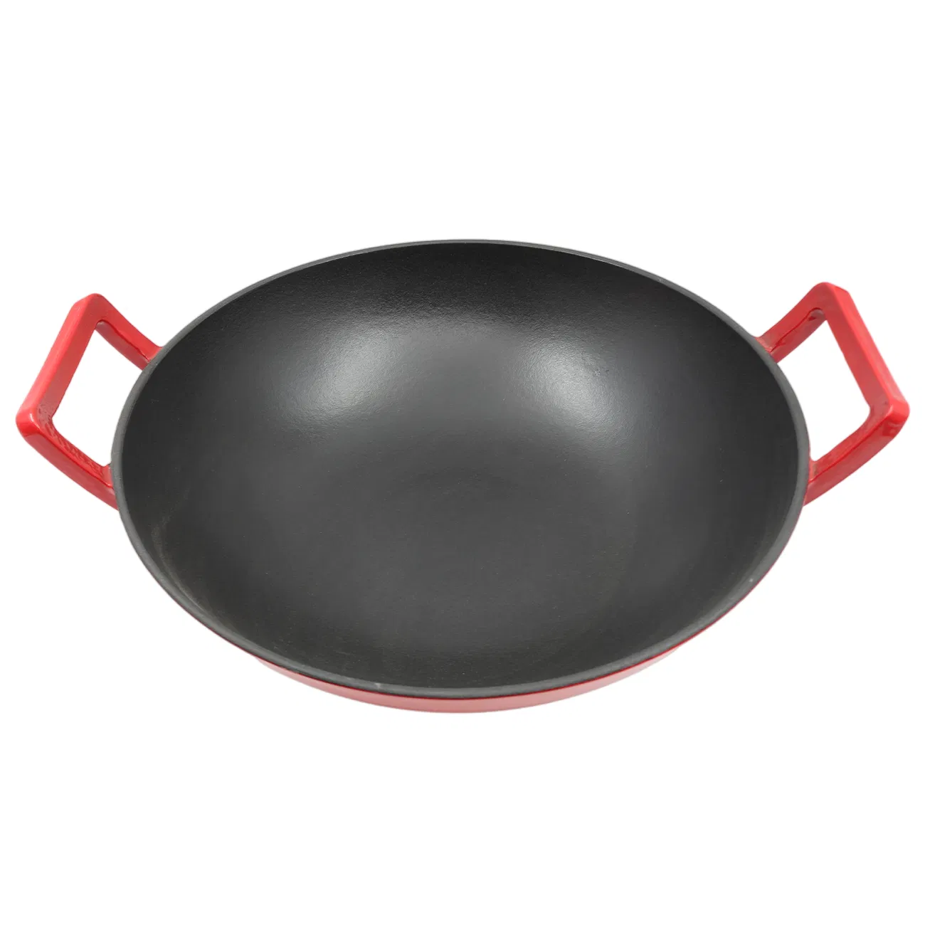 Чугунная эмалированная сковорода с двумя ручками, красная