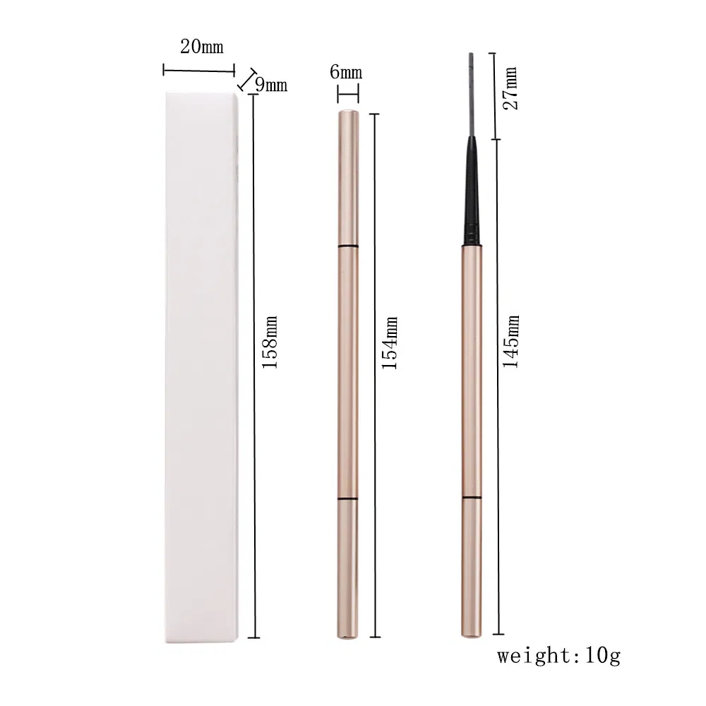 Waterproof Thin Eye Brow Pencil Retractable Private Label Custom Double Headed Gold Eyebrow Pencil with Brush