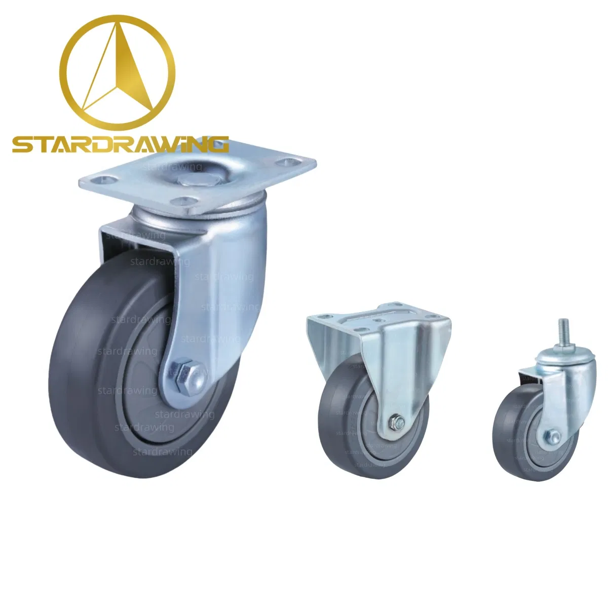 Stardrawing 75/100/125mm 3/4/5inch Plate PU Wheel Casters with Dust Cover