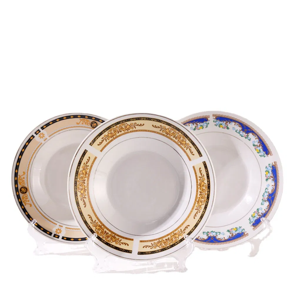 9"Soup Plate Round Decal with Gold Silver Line Porcelainware Ceramics Tableware