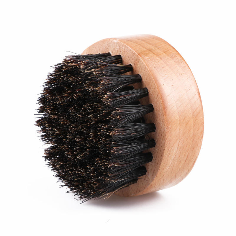 Wooden Small Travel and Round Black Golden 100% Boar Bristle Beech Wood Beard Mustache Brush for Men Beard Hair Styling