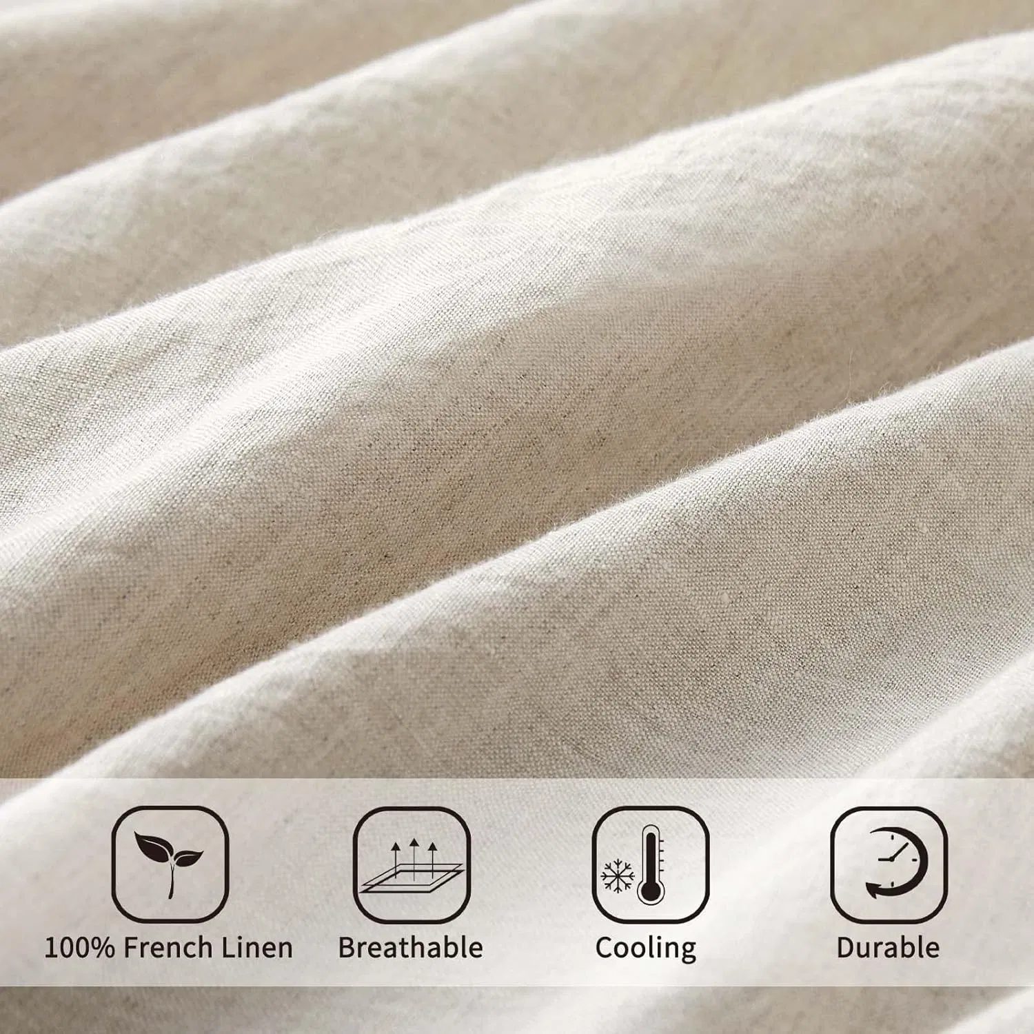 100% Pure Flax Linen Bedding Set - Stone Washed French Linen Fabric Deep Pocket Fitted Sheet Farmhouse Flat Sheet 2 Pillowcases (Natural, Queen)