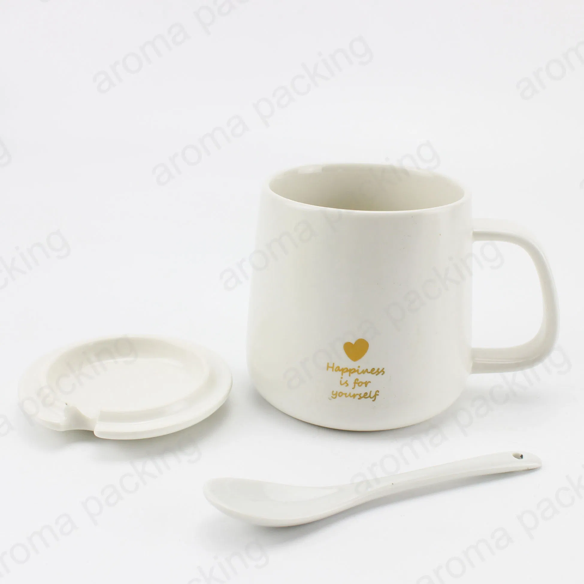 Белая керамическая кружка с ложкой, 10 унций