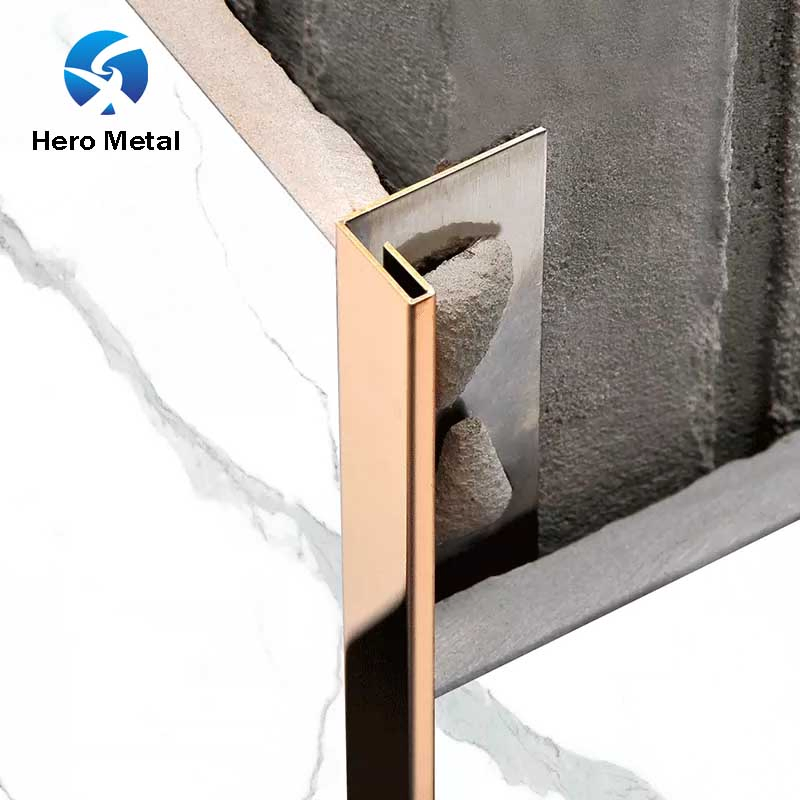 Hero Metal Light 304 Profiles for Door Windows and Shower Room Large Corner Straight Edge White Gold Stainless Steel Tiles Trim