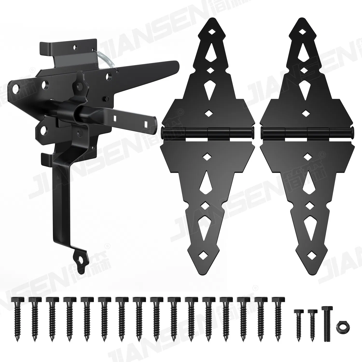 Metal Galvanized Steel Black Wood Fence Gate Kit with Post Strap Hinge