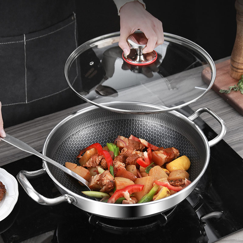 Double Sided Honeycomb Frying Panmulti-Purpose Gas Stove Induction Cooker Universal Non Stick Wok