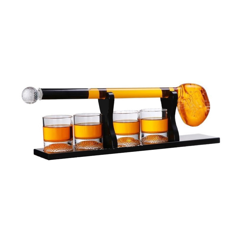 Golf Club Whiskey Decanter and 4 Liquor Glasses - Decanter & Glass Set