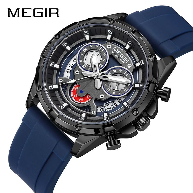 Megir 2248 Fashion Design Silicone Strap Multi Functional Calendar Men's Quartz Watch