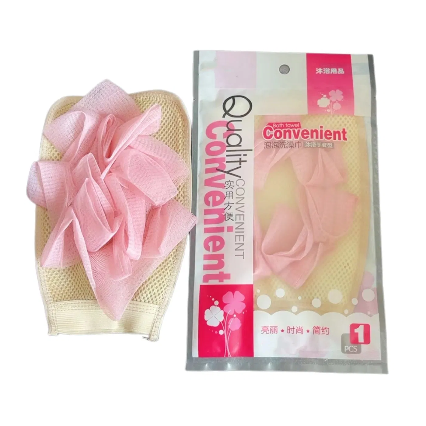 Customized Logo Colorful Bath Glove with Mesh Sponge