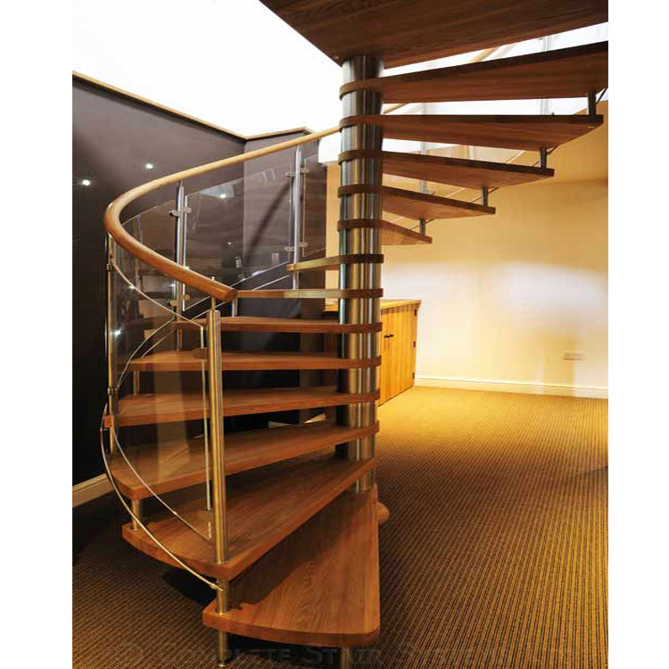 Prima Factory Easy Installed Villa Commercial Glass Step Spiral Staircase Resident Indoor Wood Tread Helical Stairs