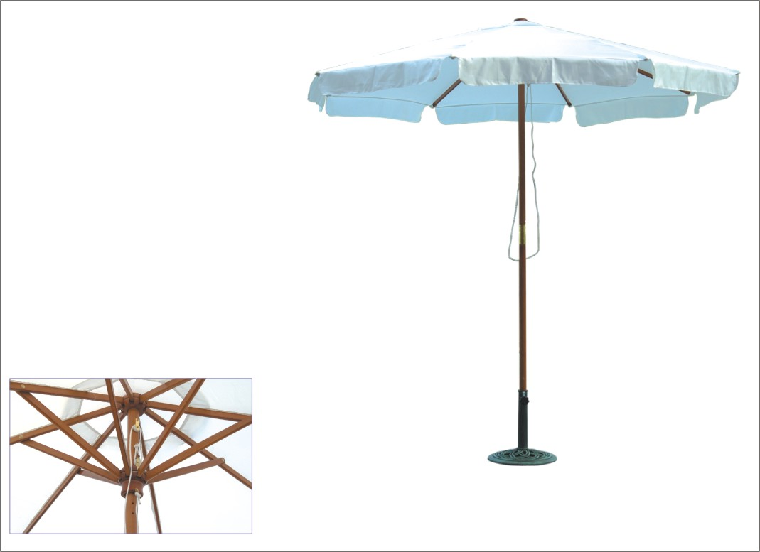 Large Outdoor Patio Garden Round Dia. 2.7m Wooden Parasol Umbrella with Flap