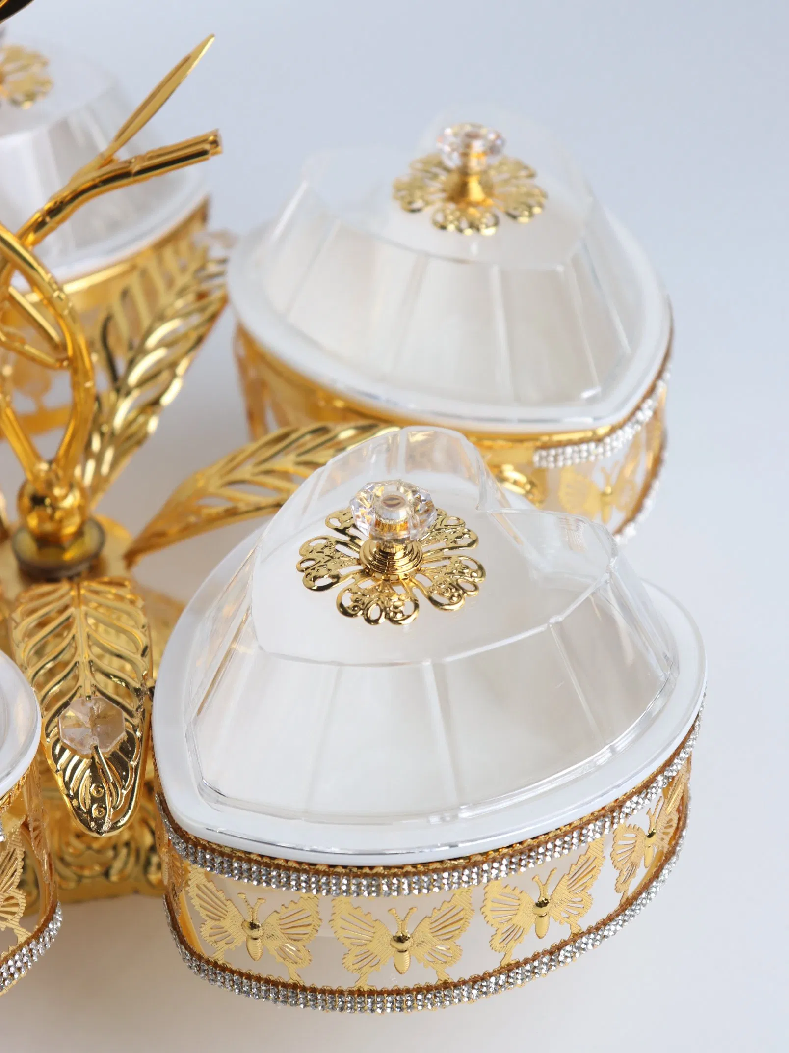 Home Ornament Gold-Plated Iron Frame with 5 Rectangle Plastic Bowl Sets