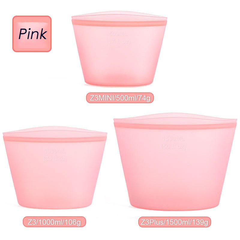 BPA Free Reusable Food Storage Seal Silicone Bag 500ml 1000ml 1500ml