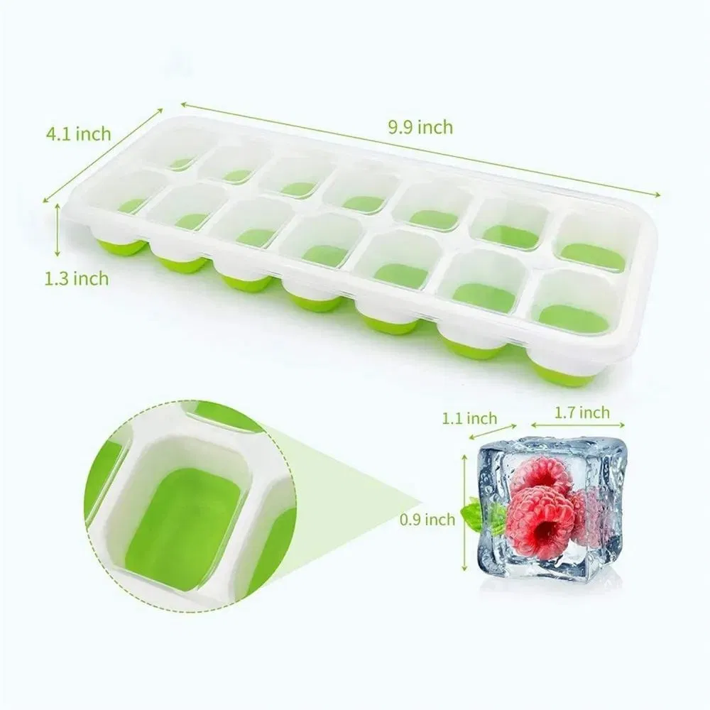 Ice Cube Trays, Silicone Easy-Release 14-Ice Trays with Spill-Resistant Removable Lid, BPA Free, Durable and Dishwasher Safe