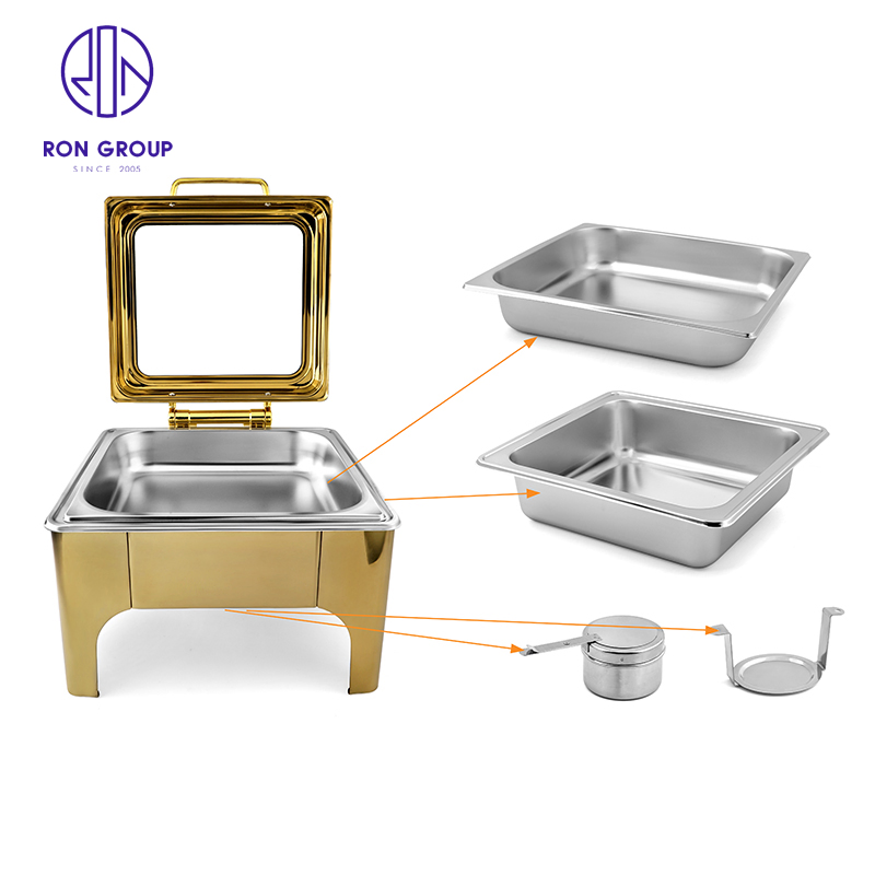 Wholesales Price Stainless Steel Gold Buffet Stove Food Warmer Dining Pot for Hotel Restaurant Wedding Party