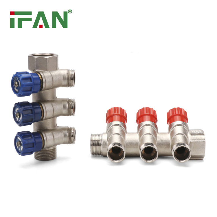 Ifan Factory Price GB-T 18992 Brass Manifold OEM 3/4"-1" Pex Pipe Manifold Blue Handle Under Floor Heating Manifold