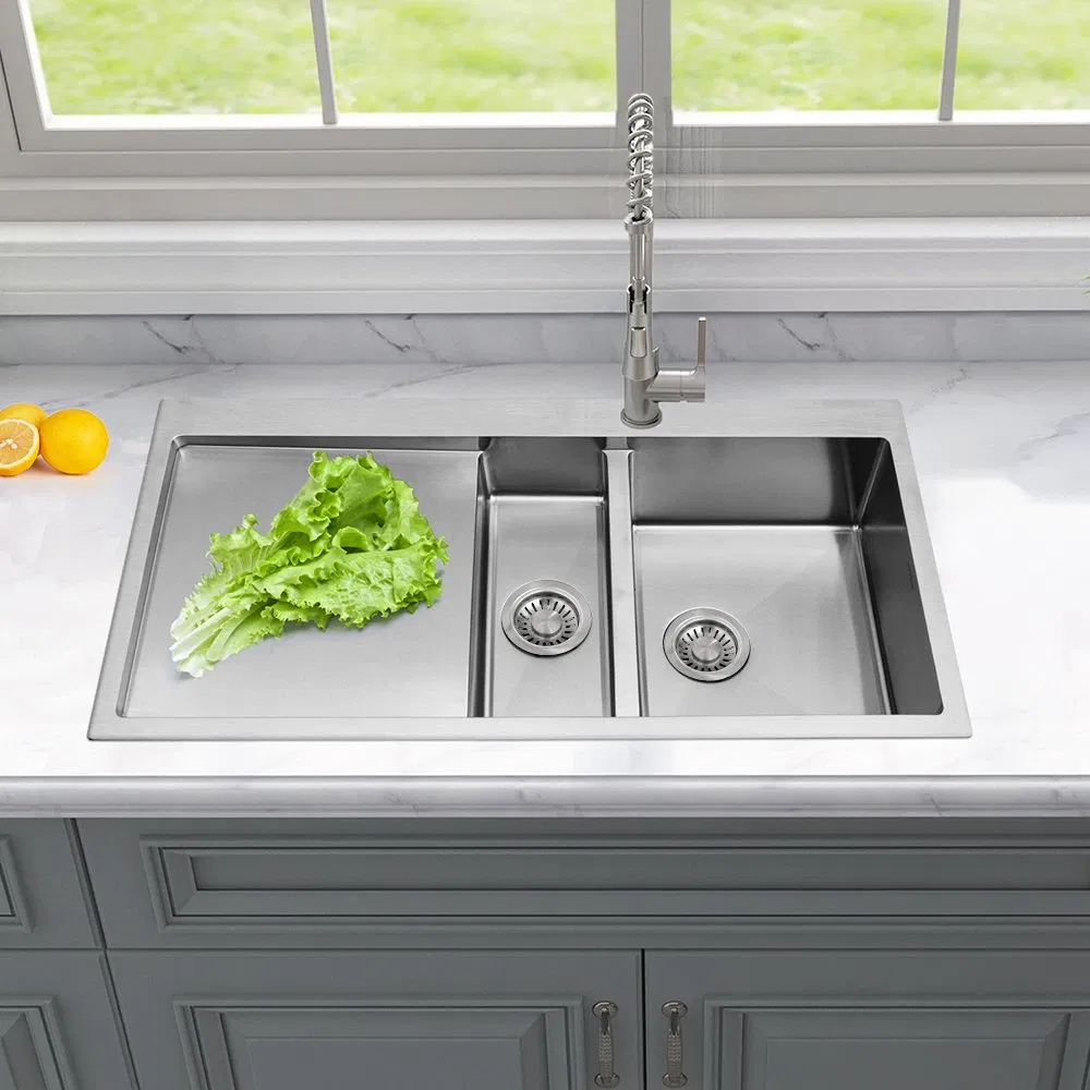 Elegant Double Basin Stainless Steel Kitchen Sink with Workstation Features