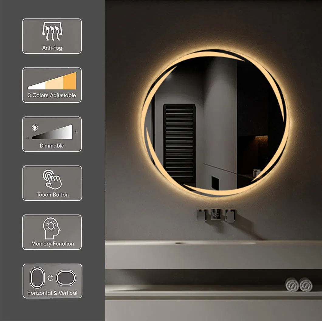 Anti Fog Round Mirror Smart LED Light Touch Screen Bathroom Smart Mirror