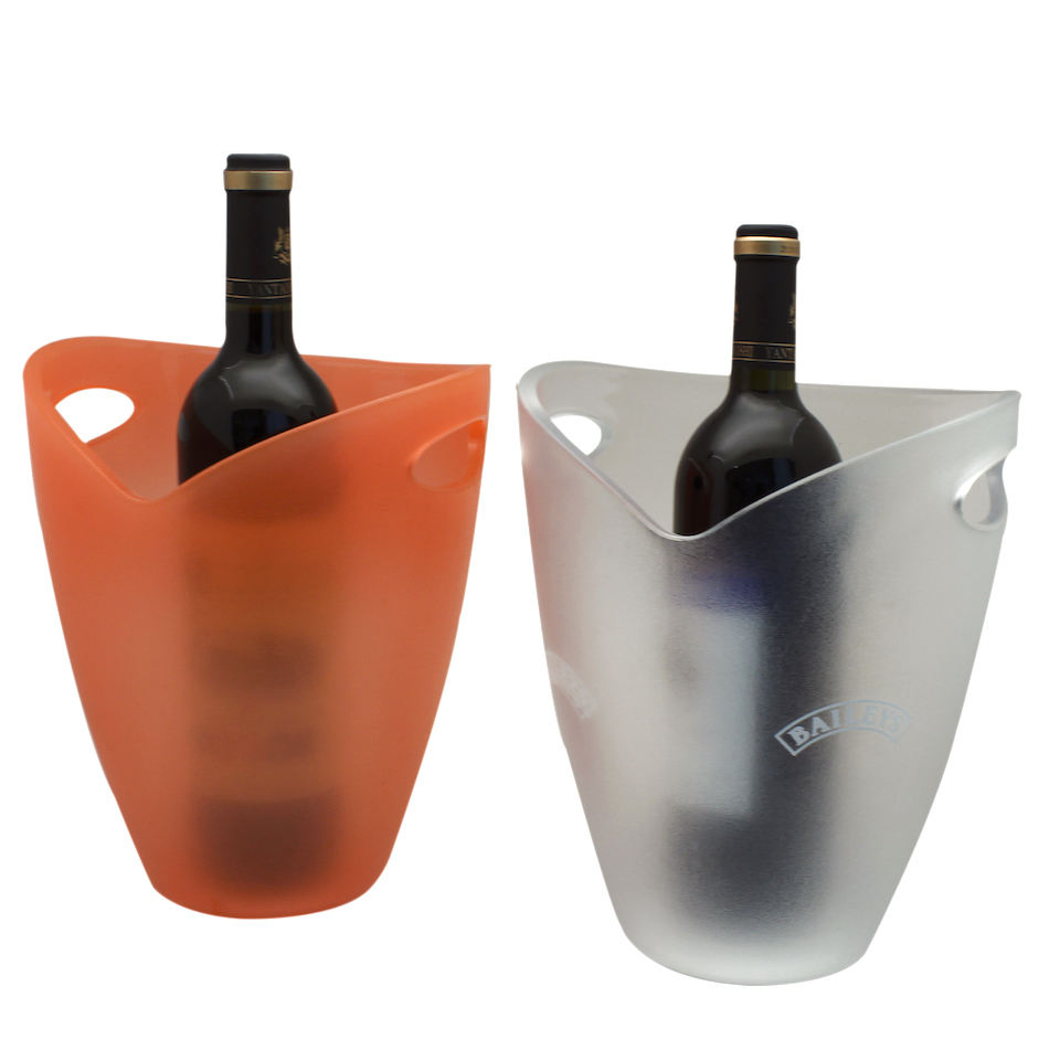 Plastic Custom Logo Black White Clear Bar KTV Beer Bucket Single Handle Acrylic Champagne Wine Ice Bucket