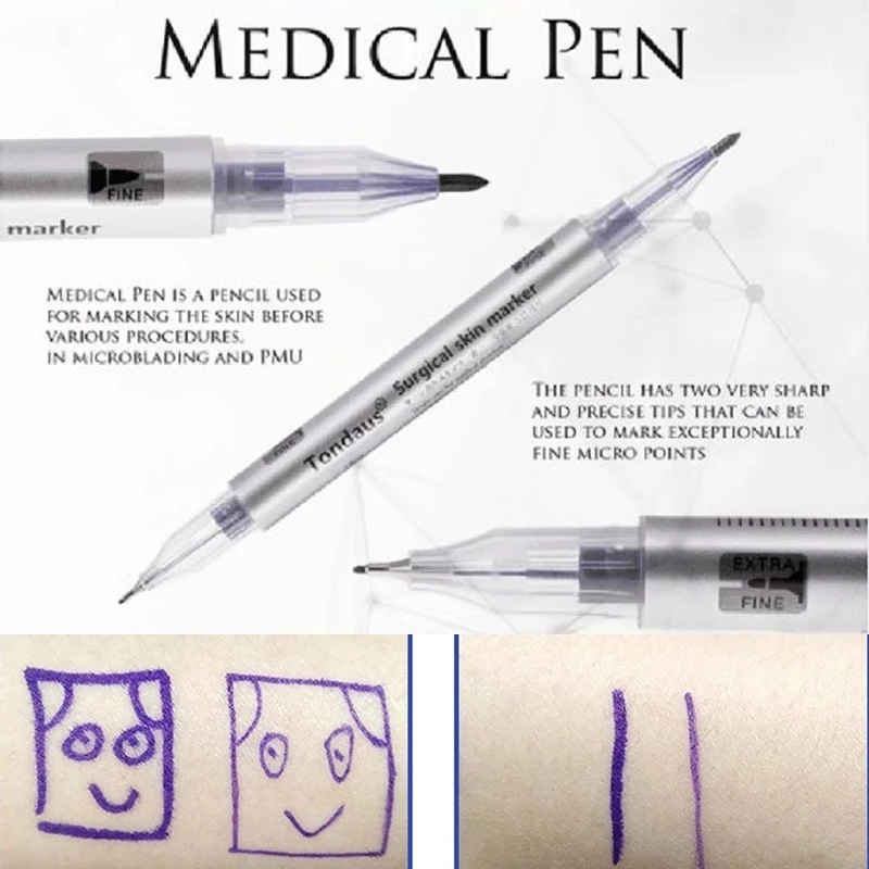 2 Heads White Ink Surgical Eyebrow Tattoo Skin Marker Pen Tattoo Marker