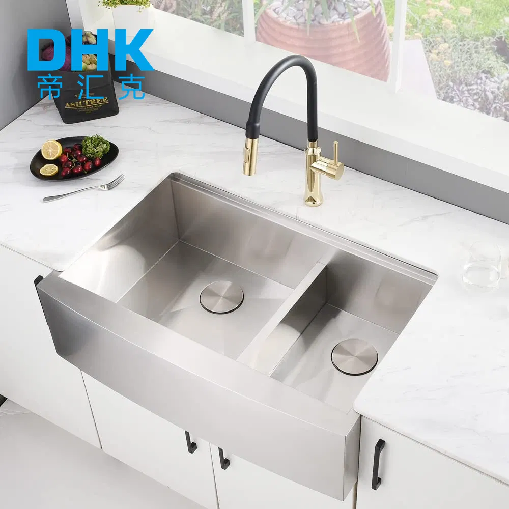 Factory Custom Apron Front Double Bowl Handmade High Quality Stainless Steel Farmhouse Kitchen Sink