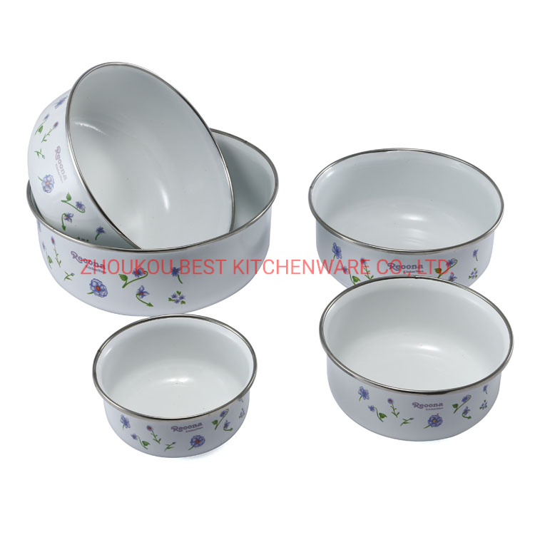 10-18cm Food Grade Salad Bowl Cookware Set Enamel Mixing Bowl Set