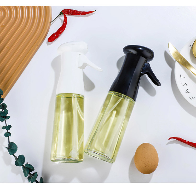 Wholesale Empty Round 230ml Clear Oil Sprayer Glass Bottle for Cooking BBQ with Nozzle Lid