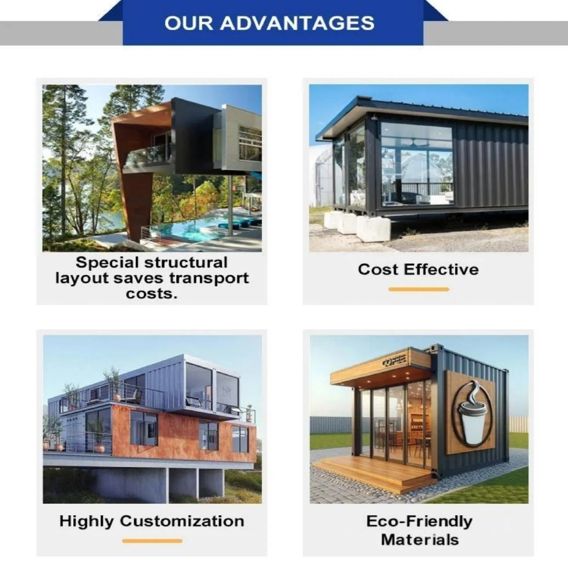 Custom Prefab House Prefabricated Modular Shop with Steel Frame and Glass Facade