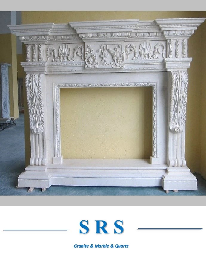 Stone Carving Marble Fireplace with Flowers in White /Grey/Black