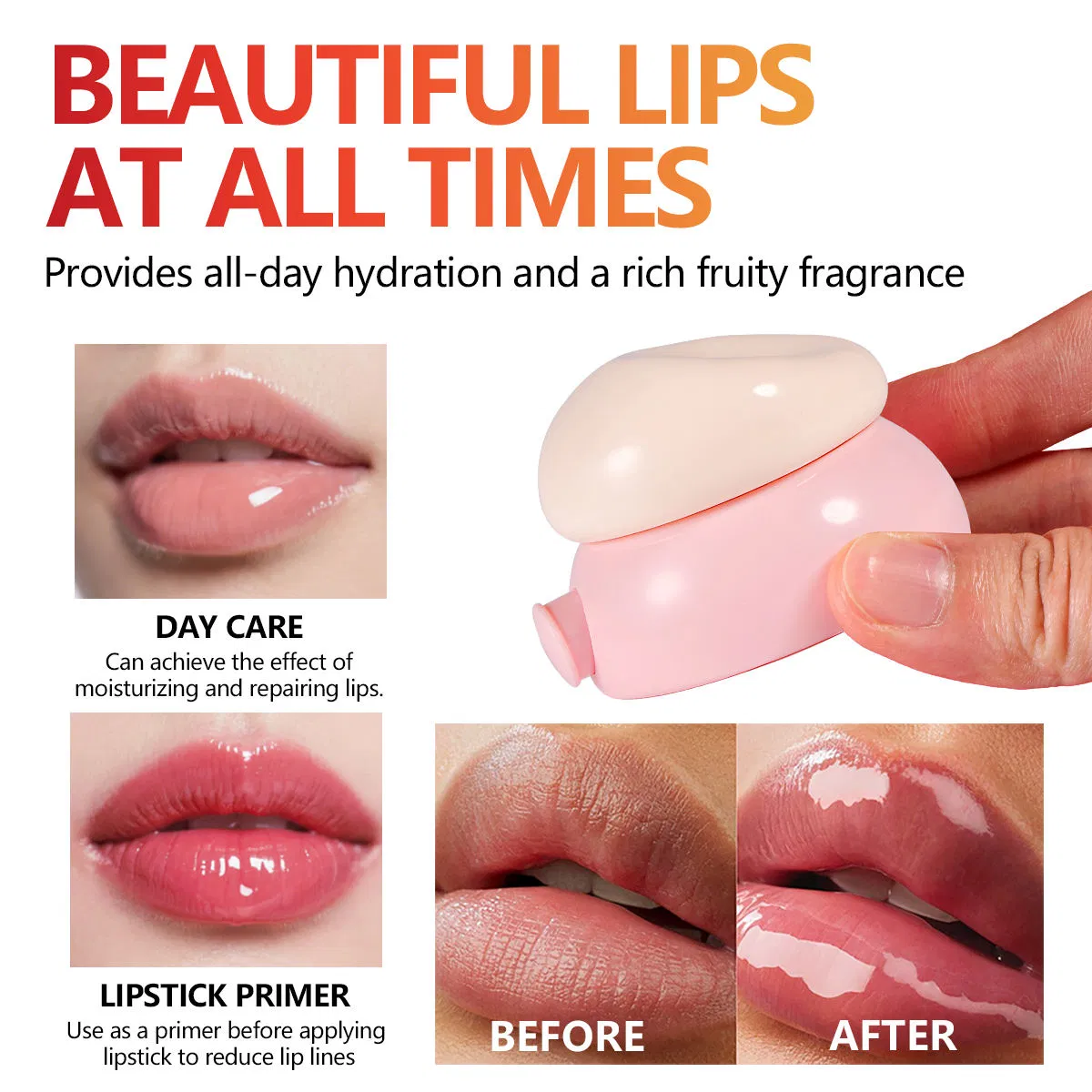 Glossy Waterproof Lip Balm with Moisturizing Mineral Fruit Butter