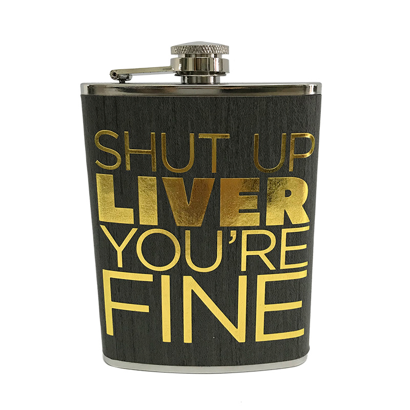 PU Leather Wrapped Heat Transfer Printed Logo Stainless Steel Hip Flask for Ancient Age Ancnoc Antiquary Ardbeg