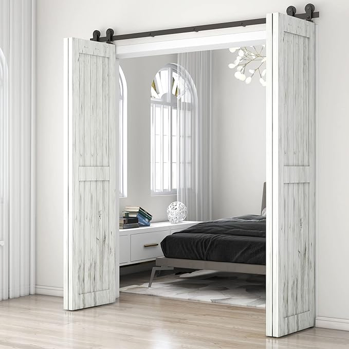 60" (5FT) Bifold Top Mounted Sliding Black Steel Barn Door Hardware Kit