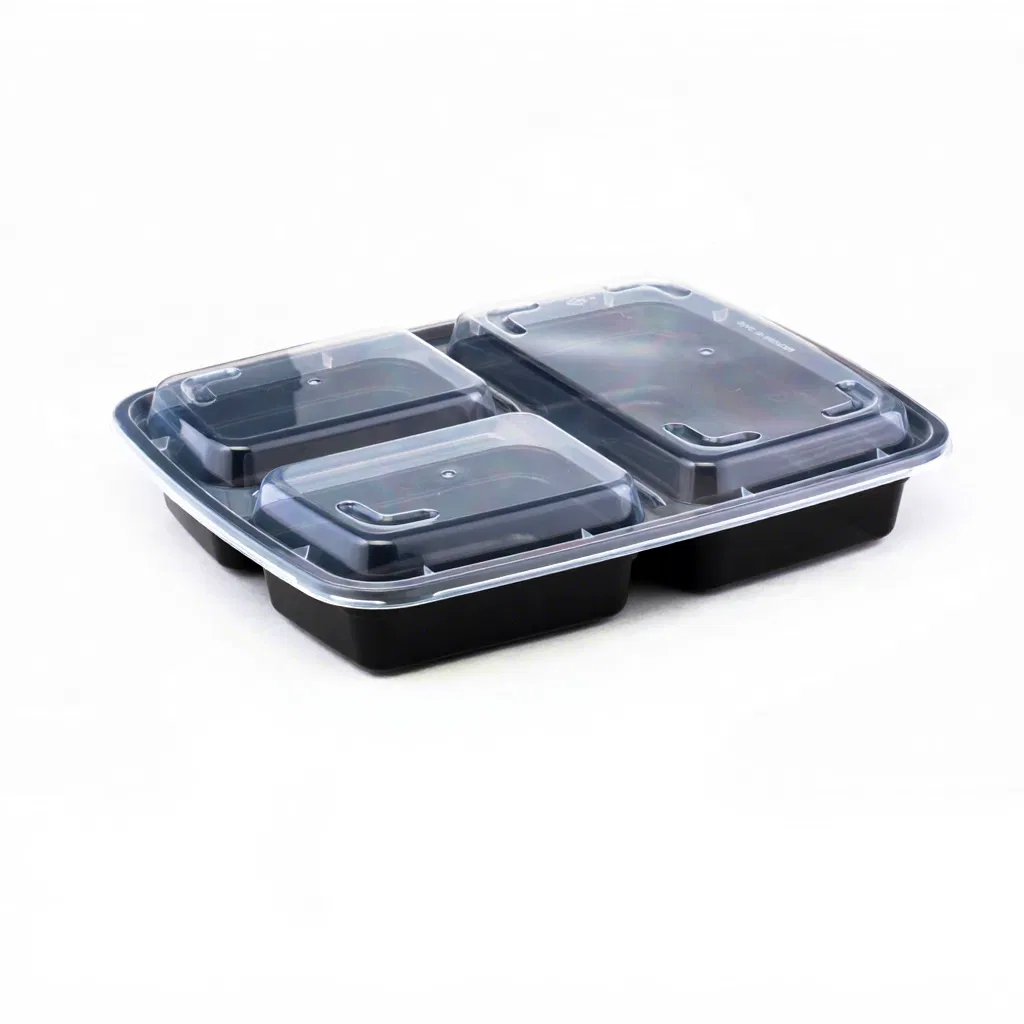 Disposable 3 Compartment PP Plastic Materiel Takeaway Bento Box Reusable Meal Prep Food Containers