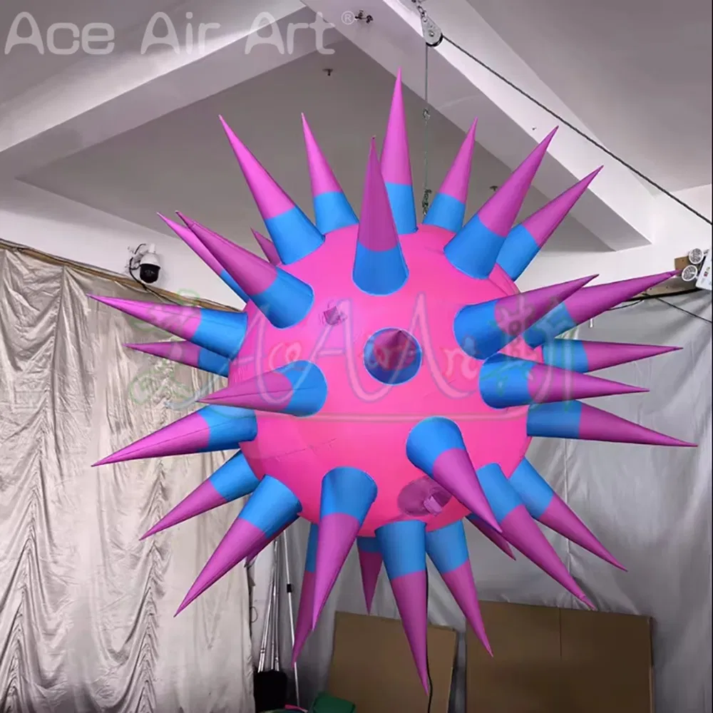 2m Giant Inflatable Spike Ball/Star with White LED Light Air Blow Nightclub Stage Decoration Carnival Party Advertising